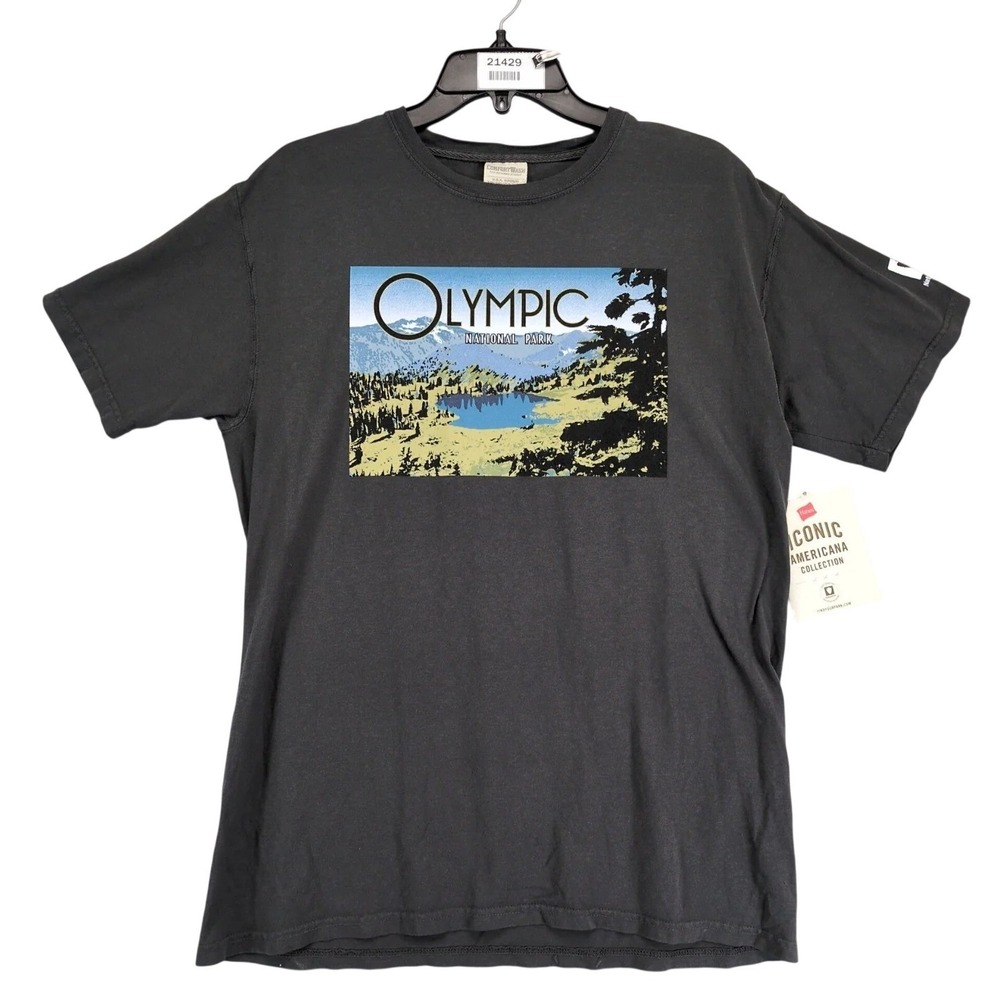 NWT Hanes Olympic National Park Gray T-Shirt Mens M Americana NPS Comfort Travel